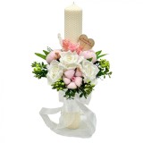 Lumanare tip fagure pentru cununie botez, 40 cm, cu flori din matase, bumbac si plante naturale uscate (personalizabila cromatic si cu text), Eventissimi&reg;