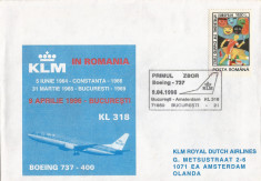 Romania, Primul zbor Boeing - 737, Bucuresti - Amsterdam, plic, Bucuresti, 1996 foto