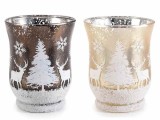 Set 2 candele Craciun sticla auriu maro 8.5x11 cm