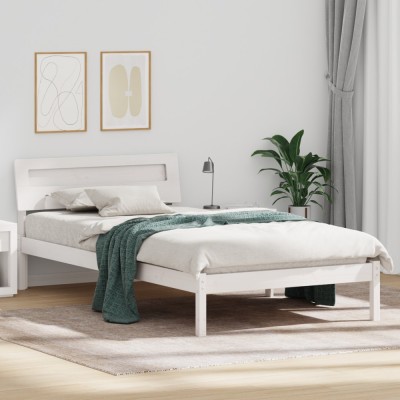 vidaXL Cadru de pat Alb 90 x 200 cm Lemn de brad solid foto