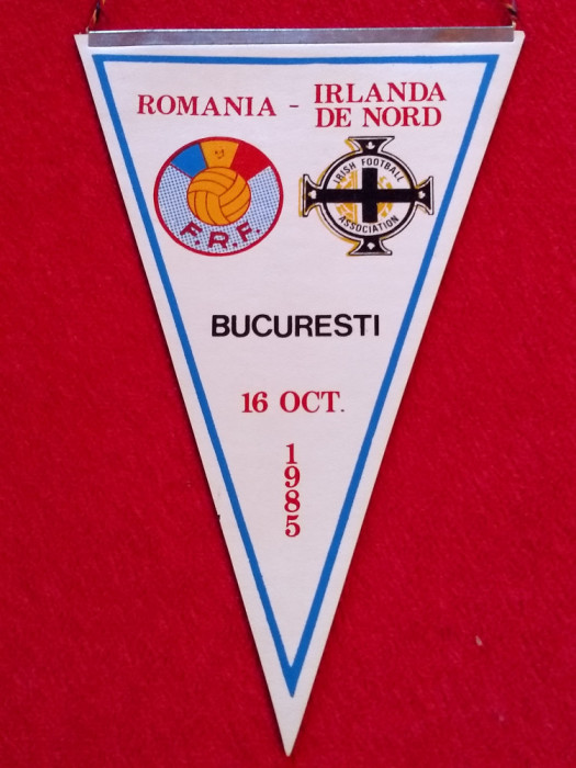 Fanion meci fotbal ROMANIA - IRLANDA DE NORD (16.10.1985)