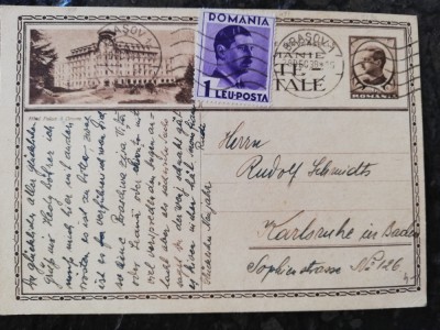 Carte postala circulata Brasov-Karlsrue,1938,francat Carol II, perfecta foto
