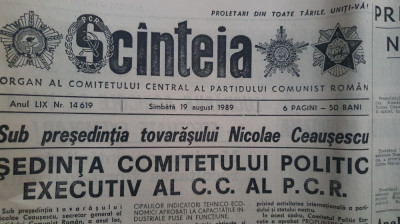 Ziarul Scanteia nr 14619, 19 august 1989, 6 pagini foto