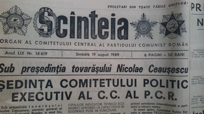 Ziarul Scanteia nr 14619, 19 august 1989, 6 pagini