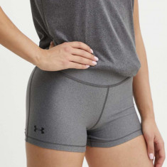 Under Armour pantaloni scurti femei, culoarea gri, neted, high waist