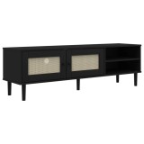 Cumpara ieftin Comoda TV SENJA aspect ratan negru, 158x40x49cm, lemn masiv pin