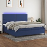 Cumpara ieftin Pat cu arcuri, saltea și LED, albastru, 200x200 cm, textil