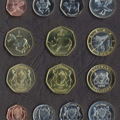 BOTSWANA SET COMPLET DE MONEDE 5+10+25+50 Thebe +1+2+5 Pula 2000-2007 UNC