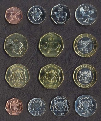 BOTSWANA SET COMPLET DE MONEDE 5+10+25+50 Thebe +1+2+5 Pula 2000-2007 UNC foto