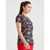 Bluza medicala neagra cu imprimeu, Model Cardio EKG - L
