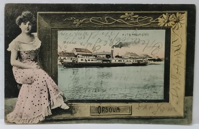 ORSOVA , VASUL &amp;#039; MARGIT &amp;#039; PE DUNARE , FOTOMONTAJ , CARTE POSTALA , 1906 foto