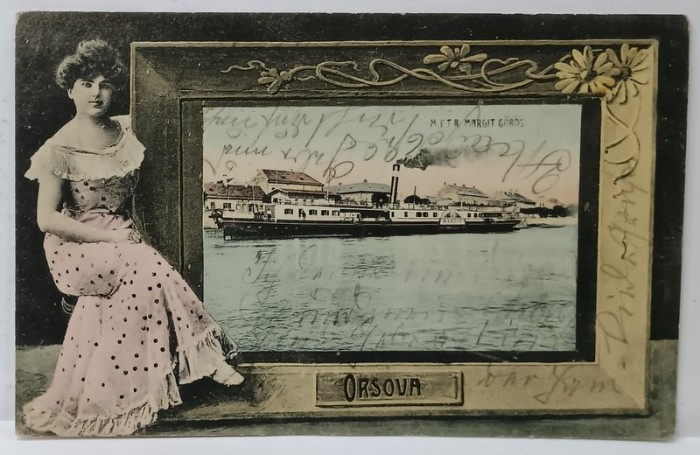ORSOVA , VASUL &#039; MARGIT &#039; PE DUNARE , FOTOMONTAJ , CARTE POSTALA , 1906