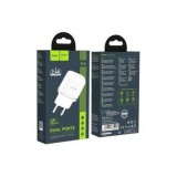 INCARCATOR RETEA, ADAPTOR PRIZA HOCO N4, 12W 2.4A, 2XUSB, ALB, BLISTER