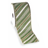 Panglica Craciun textil verde alb sclipici auriu 63 mm x 10 m