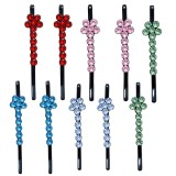 Cumpara ieftin Agrafe par roz, albastru, rosu, bleu si verde deschis 5 x 1 cm, set 10, cate 2 din fiecare culoare, cu pietre artificiale si model floral pentru coafu