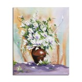 Tablou pictat manual, Puritate, vaza cu flori - 60x50cm pictura pe panza, Fabulos