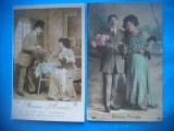 HOPCT 1639 CUPLU-ROMANTICA-FRANTA--LOT 2 CARTI POSTALE VECHI-CIRCULATE