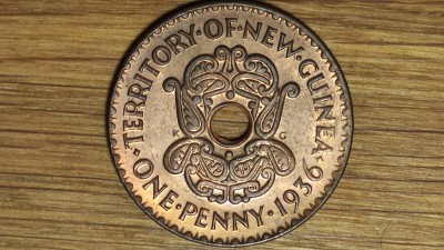 New Guinea Noua Guinee - moneda colectie rara - 1 penny 1936 AU - senzationala ! foto
