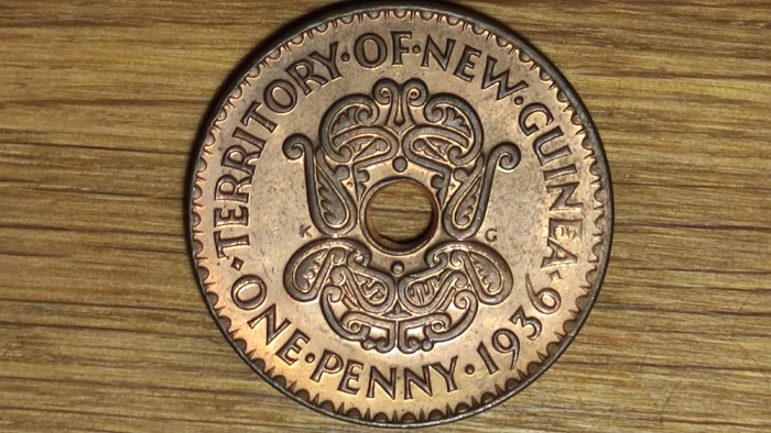 New Guinea Noua Guinee - moneda colectie rara - 1 penny 1936 AU - senzationala !