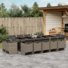 vidaXL Set mobilier de gradina cu perne, 15 piese, gri, poliratan foto
