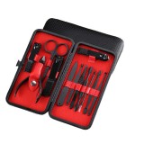 Trusa de unghii 12 piese, manichiura, indepartare puncte negre, penseta si instrument curatare auriculara cu clutch transport, negru, Oem