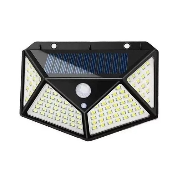 Lampa solara de perete IdeallStore&reg;, Bright Night, 100 LEDuri, senzor de miscare, plastic, negru