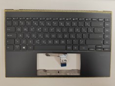 Carcasa superioara cu tastatura palmrest Laptop, Asus, ZenBook 14 UX425I, UX425IA, UX425J, UX425JA, UX425U, UX425UA, UX425UAZ, iluminata, gri, layout