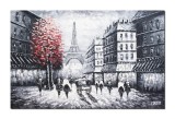 Tablou Paris pictat manual, turnul Eiffel, 90x60cm ulei pe panza in cutit efect 3D