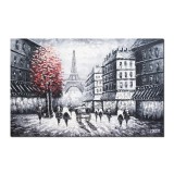Tablou Paris pictat manual, turnul Eiffel, 90x60cm ulei pe panza in cutit efect 3D