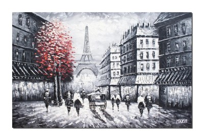 Tablou Paris pictat manual, turnul Eiffel, 90x60cm ulei pe panza in cutit efect 3D foto