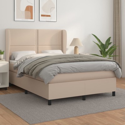 vidaXL Pat box spring cu saltea, cappuccino, 140x190cm piele ecologică 3128972 foto