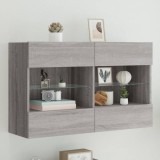 vidaXL Comodă TV de perete cu lumini LED, gri sonoma, 98,5x30x60,5 cm 837111
