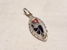 argint MEDALION FECIOARA MARIA in EMAIL ALBASTRU cu ROSU vechi ITALIA rar SUPERB