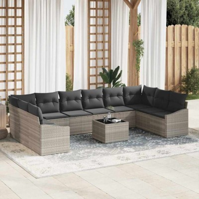 vidaXL Set de canapele pentru grădină 11 pcs Gri deschis Rattan poli 3346912 foto