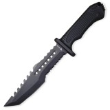 Cumpara ieftin Cutit negru 31 cm cu lama fixa din otel inoxidabil 18 cm, lama zimtata 3,6 mm,