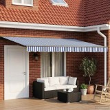 vidaXL Copertină retractabilă manuală Albastru și Alb 4 &times; 3,5 m 3420439
