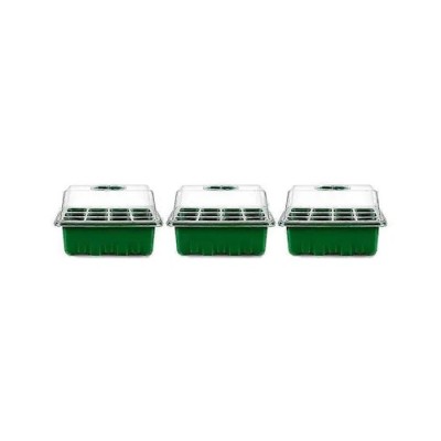 Set 3 tavi pentru germinarea rasadurilor, 18 x 14 x 7 cm, 12 compartimente fiecare, plastic, verde foto