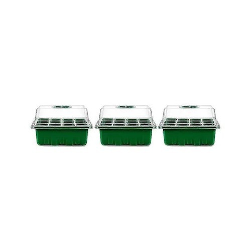 Set 3 tavi pentru germinarea rasadurilor, 18 x 14 x 7 cm, 12 compartimente fiecare, plastic, verde