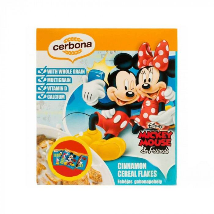 Cereale Cerbona Cinnamon Flakes Mickey Mouse, 225 g, Cereale Fulgi cu Scortisoara Cerbona, Cereale pentru Copii, Cereale Disney Mickey Mouse, Cereale