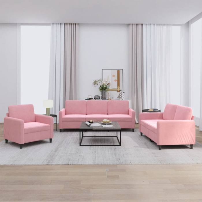vidaXL Set de canapele, 3 piese, roz, catifea 3201937