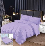 Cumpara ieftin Lenjerie Pat Damasc Lila, 4 Piese, Bumbac, Cu Elastic, 180x200 cm