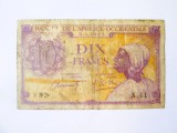 Rară! Africa Occidentală Franceză(AOF) 10 Francs 1943,bancnota din imagini