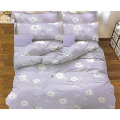 Lenjerie de pat matrimonial cu husa elastic pat si fata perna dreptunghiulara, Delicate Blossom, bumbac mercerizat, multicolor