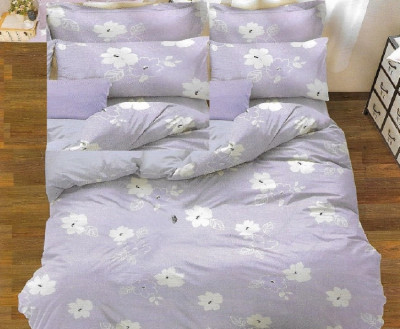 Lenjerie de pat pentru o persoana cu husa elastic pat si fata perna dreptunghiulara, Delicate Blossom, bumbac mercerizat, multicolor foto