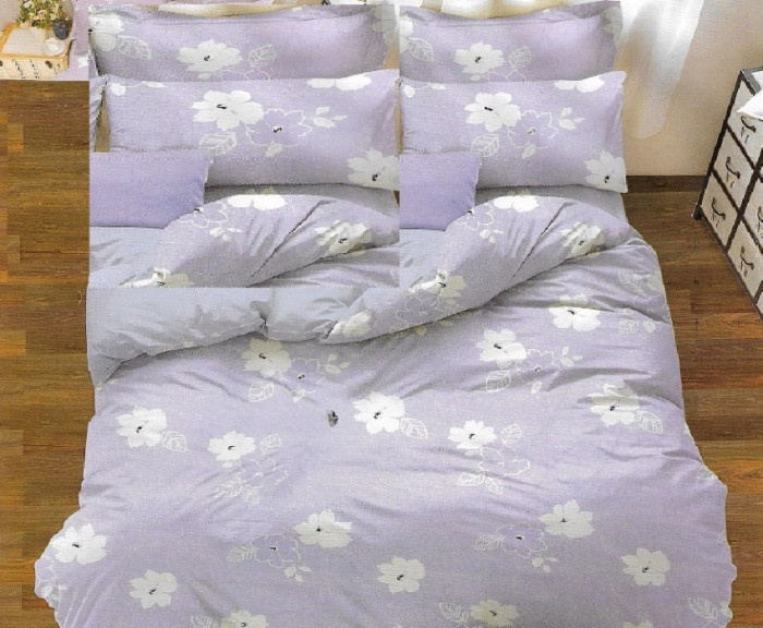 Lenjerie de pat pentru o persoana cu husa elastic pat si fata perna dreptunghiulara, Delicate Blossom, bumbac mercerizat, multicolor