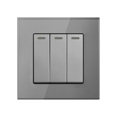 Intrerupator Triplu Cap Scara Cu Panou Din Sticla Securizata Techstar&reg; TGS 01, 220V, 16A, 86 X 86 Mm, Gri, cu 3 Faze