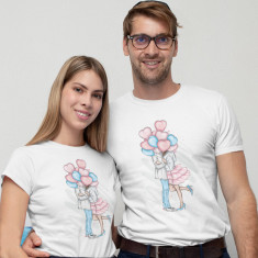Set tricouri personalizate cuplu &amp;quot;Love&amp;amp;balloons&amp;quot; (Marime tricou barbat: M, foto