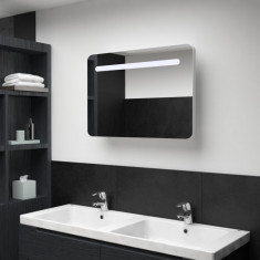 Dulap de baie cu oglinda si LED, 80 x 9,5 x 55 cm foto