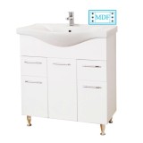 Baza si lavoar ceramic GN1531, mobilier baie stativ 75 cm, front MDF, 2 usi, 3 sertare, balamale soft close, picioare cromate reglabile, alb