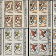 1966 Romania - Pasari cantatoare, blocuri de 4 timbre, margini coala, LP 630 MNH